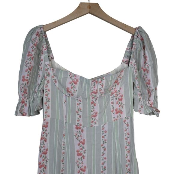 We Wore What Womens 2 Puff Sleeve Midi Dress in Rosewood Multi NEW - Picture 4 of 12